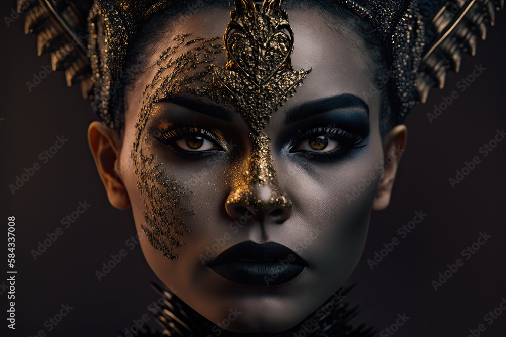 surreal portrait of a woman with gold, background, Generative Ai surreal portrait of a woman with gold, background, Generative Ai