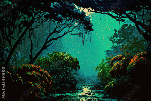 Tropical jungle landscape, generative Ai