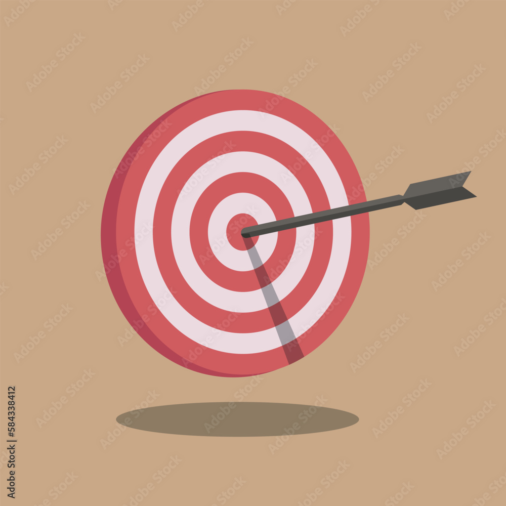 Target vector icon illustration, flat cartoon target with arrow in center of aim, idea of success goal, competition winner, bullseye shot, victory hit isolated Target vector icon illustration, flat cartoon target with arrow in center of aim, idea of success goal, competition winner, bullseye shot, victory hit isolated