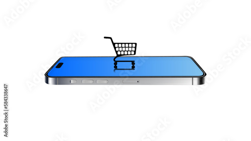 online shopping, phone with Shopping Trolley