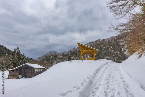 Winter view of the Mount Mitoku (Mitokusan) in Tottori Prefecture, Japan. photo