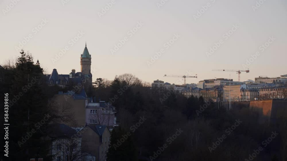 Luxembourg Bridge and city skyline 4k 24fps. Tripod. Luxembourg Bridge and city skyline 4k 24fps. Tripod.
