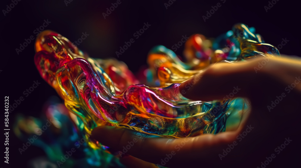 illustration colored translucent glass flows through the hand
