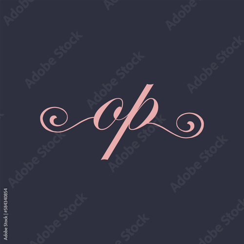  Initial Handwritten OP O P Letters Logo with a minimalist design.