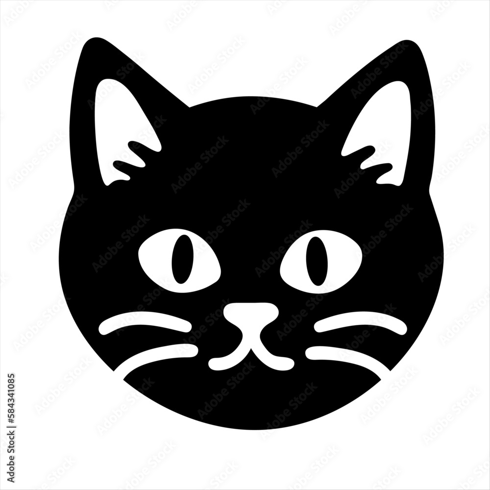 Cute Cat Face Icon. Isolated Cat Head Symbol. Logo Black Cat Emblem Sketched Illustration. Flat kitten black design. Vector Cartoon Kitty On White Background Cute Cat Face Icon. Isolated Cat Head Symbol. Logo Black Cat Emblem Sketched Illustration. Flat kitten black design. Vector Cartoon Kitty On White Background