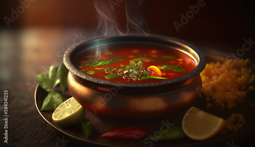 Aromatic and Spicy South Indian Rasam Soup with Tamarind and Lentils photo