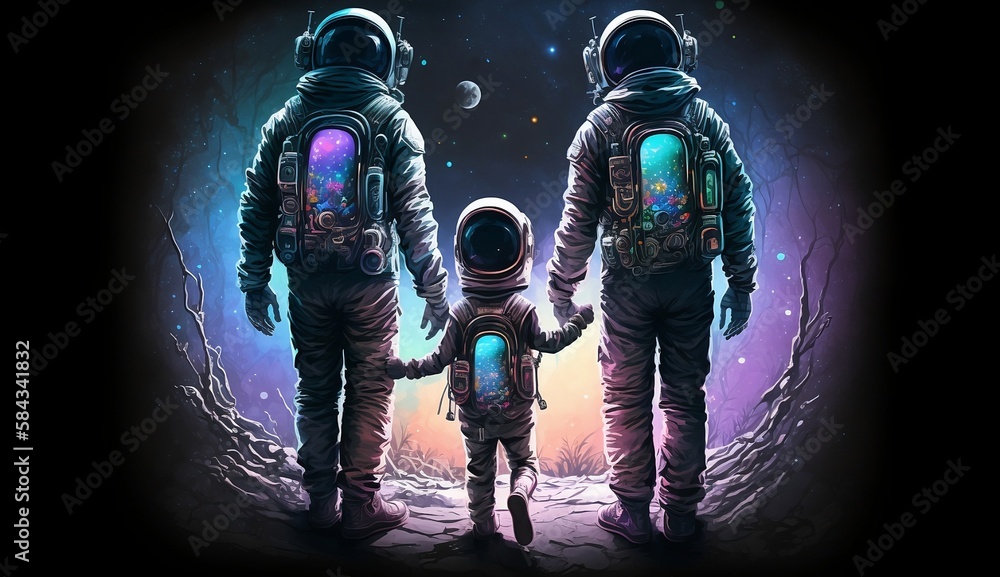 Fototapeta premium AI generated - family in space