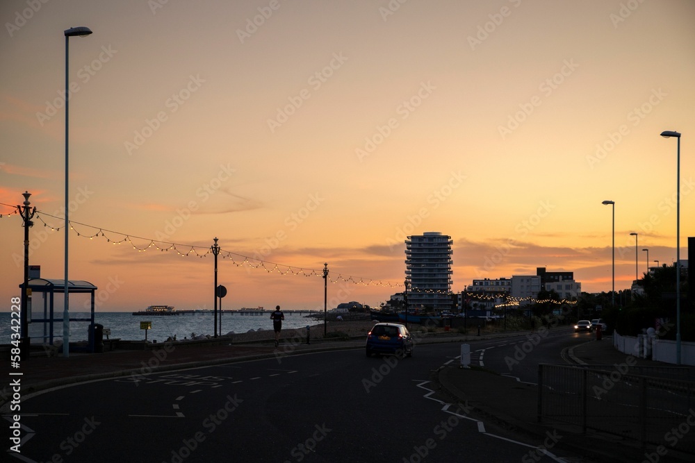Beautiful sunset moments in the British seaside city of Worthing