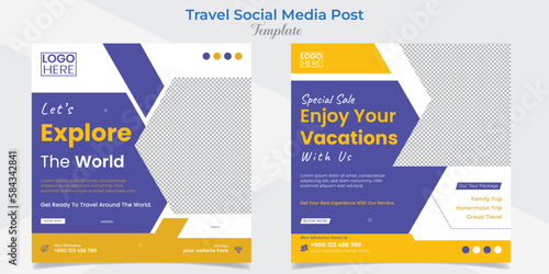 Tourism and travel holiday vacation social media post and square flyer post banner template design set