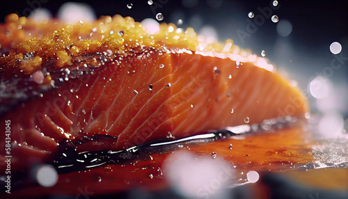 close up view of salmon’s fillet in a marinade with spices with Generative AI Technology