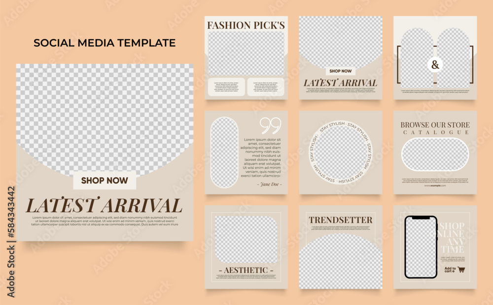 social media template banner fashion sale promotion in brown beige. fully editable instagram and facebook square post frame puzzle organic sale poster