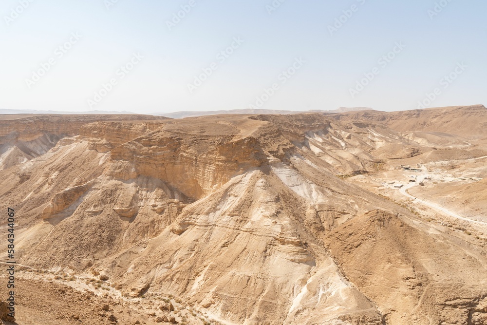 Beautiful view of Masada mountain on a bright day in Israel
