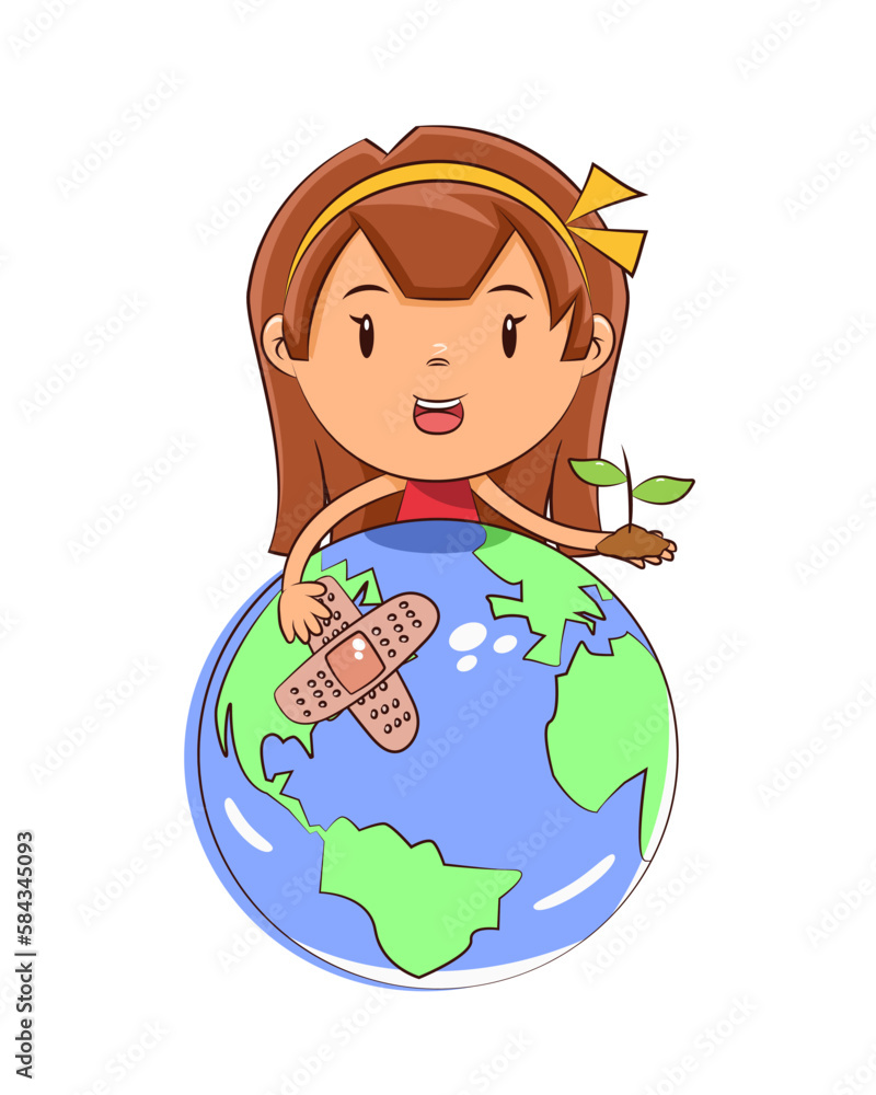 Girl take care of the planet earth Girl take care of the planet earth
