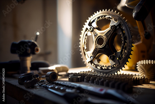 MTB bicycle accessories and parts. Close up view. Generative AI