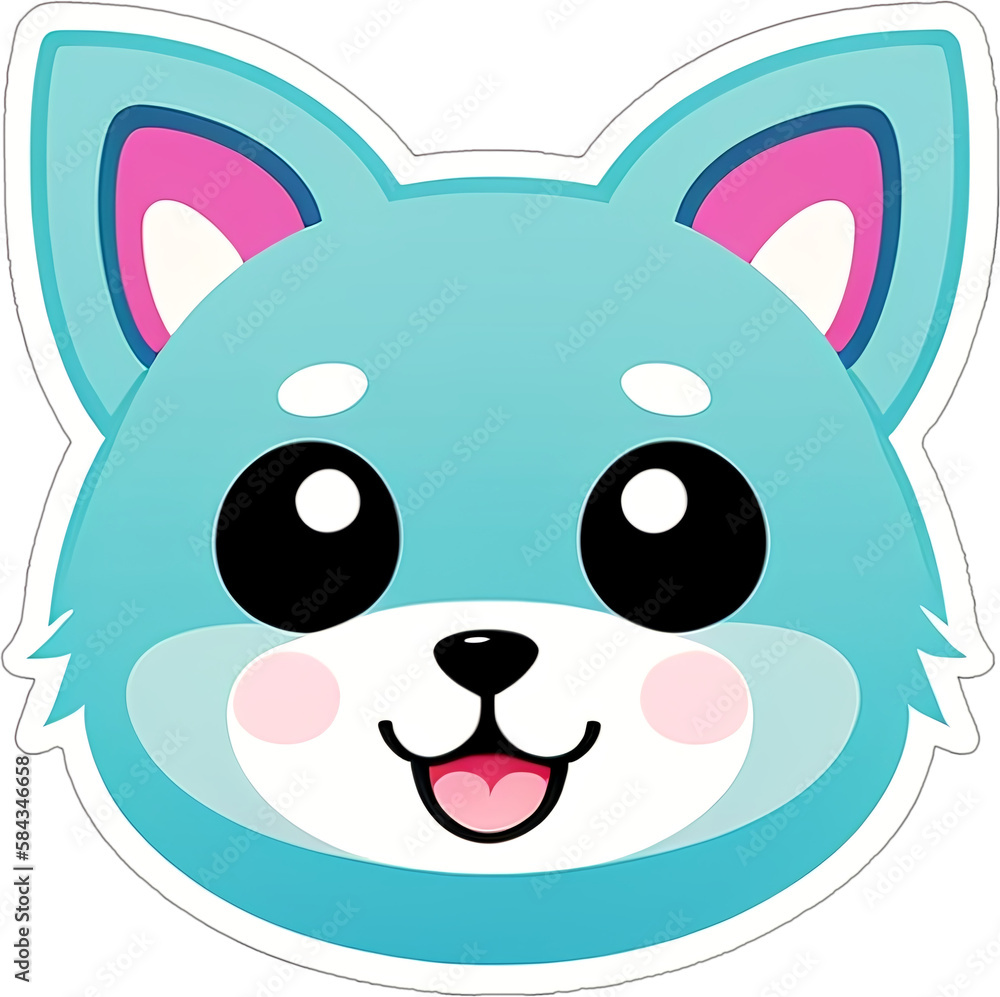 Sticker with a cartoon head of puppy with a smile on his funny muzzle, with a white frame around Sticker with a cartoon head of puppy with a smile on his funny muzzle, with a white frame around
