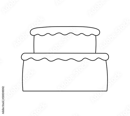 Vector isolated one single two tier cake with cream template colorless black and white contour line easy drawing