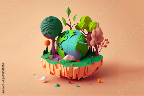 A paper cut out of a globe with trees on it. World environment and earth day concept