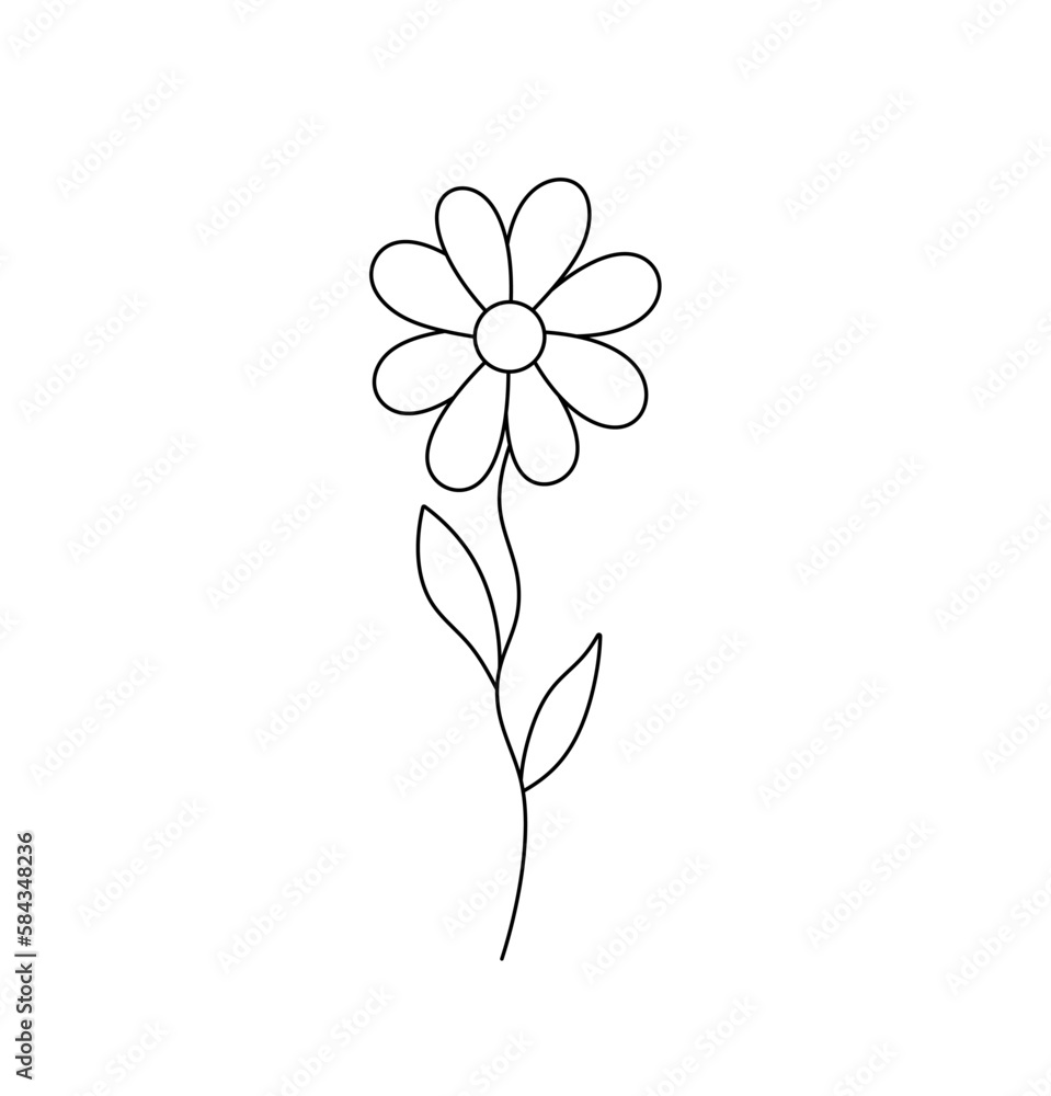 Vector isolated one single simplest flower with petals on a stem camomile colorless black and white contour line easy drawing Vector isolated one single simplest flower with petals on a stem camomile colorless black and white contour line easy drawing