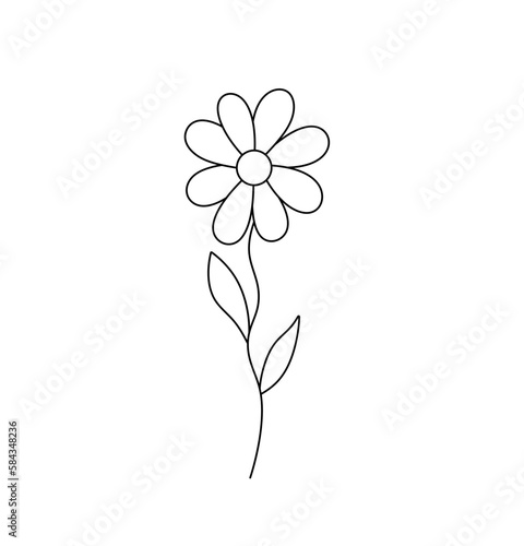 Vector isolated one single simplest flower with petals on a stem camomile colorless black and white contour line easy drawing