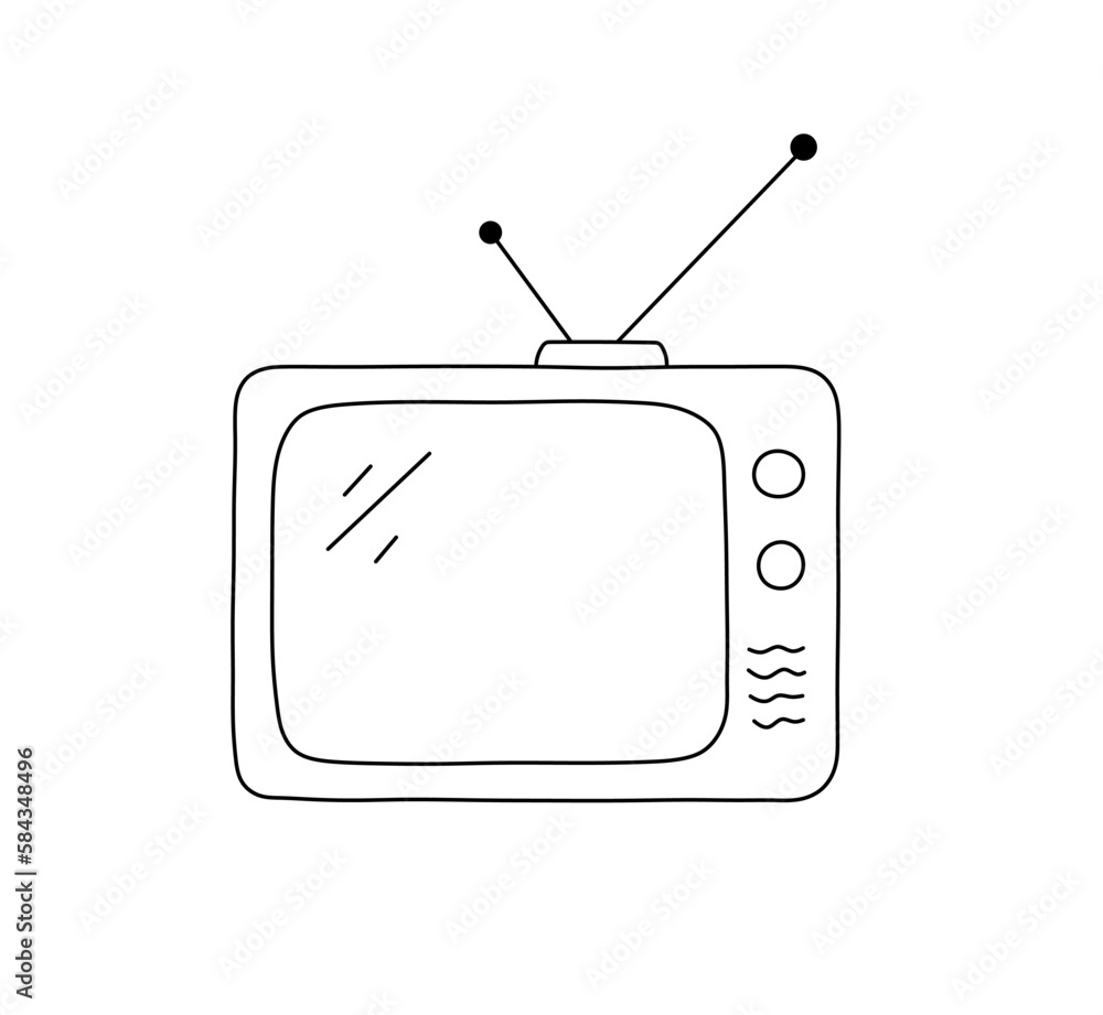 Vector isolated one single simplest retro vintage TV box with antennas ...