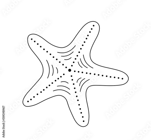Vector isolated one single five pointed starfish bottom view colorless black and white contour line easy drawing