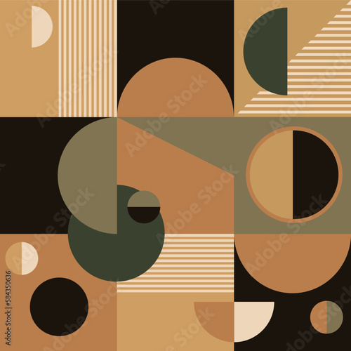 Geometric seamless coffee design pattern, with simple shapes and shapes.  Abstract vector pattern in a minimalistic style, coffee tones, for branding, packaging, paper, web banner, business, fashion. 
