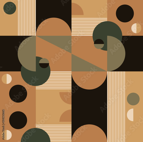 Geometric seamless coffee design pattern, with simple shapes and shapes.  Abstract vector pattern in a minimalistic style, coffee tones, for branding, packaging, paper, web banner, business, fashion. 