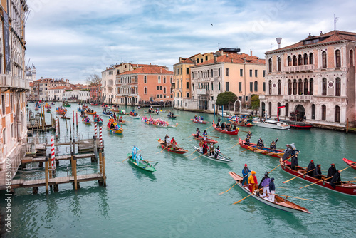 Venice, Italy, Grand canal. Venice carnival opening with gondola boat water parade © Maresol
