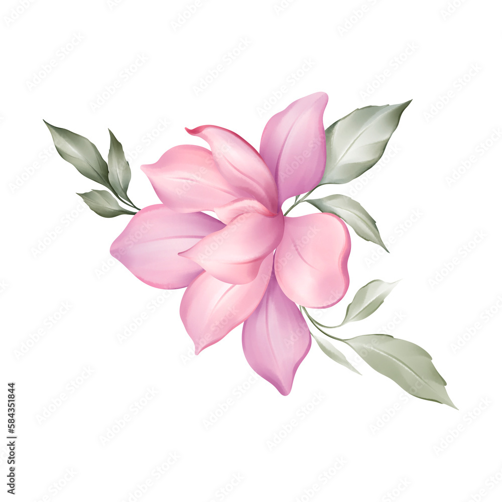 Botanical composition with foliage flowers elements on a white background. Botanical composition with foliage flowers elements on a white background.