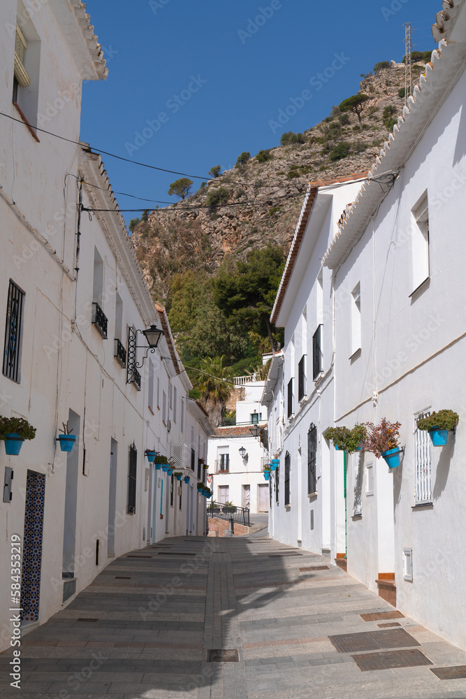 Mijas Pueblo Spain narrow street in the beautiful blanco village in Andalusia