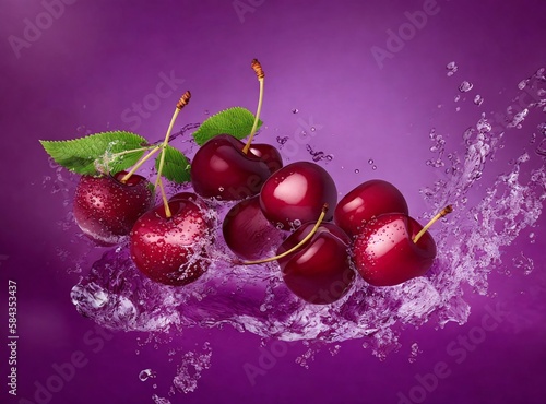 Colorful cherries splash fruit art created with Generative AI.