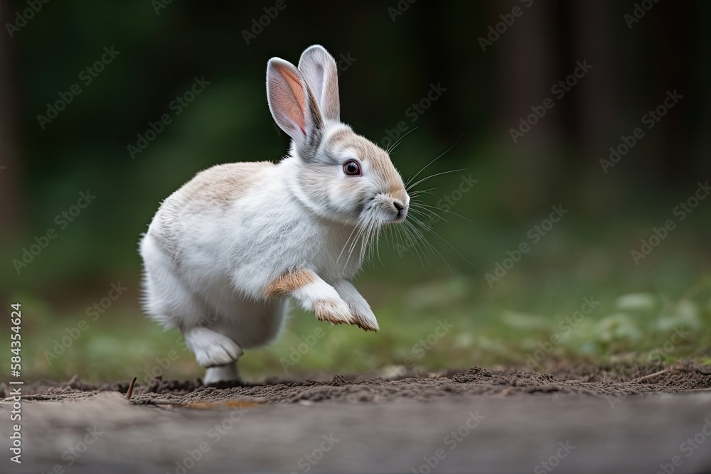Fototapeta premium A bunny rabbit hopping in a field