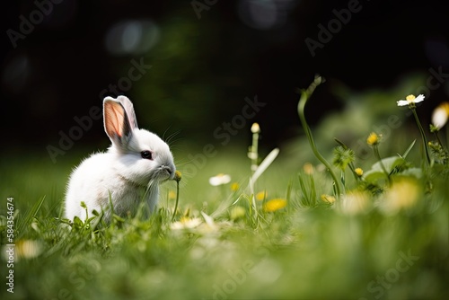 A bunny rabbit in a field of grass