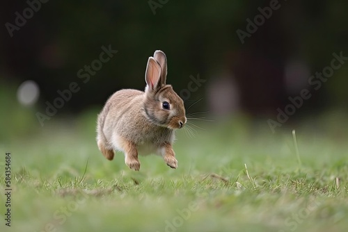 фотографія A bunny rabbit hopping in a field