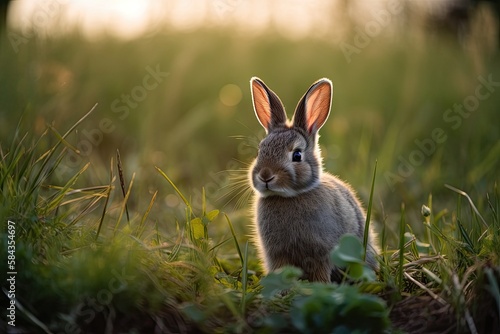 A bunny rabbit in a field of grass