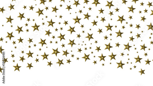 XMAS Banner with golden decoration. Festive border with falling glitter dust and stars.