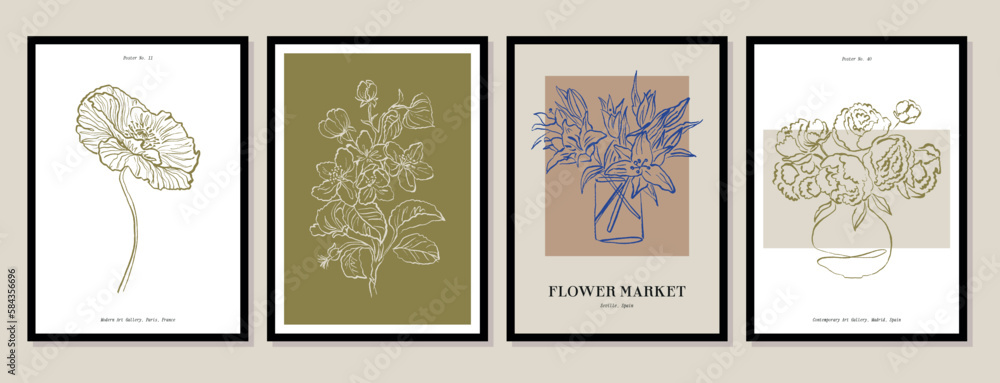 Vector illustration set of botanical printable posters. Art for postcards, wall art, banner, background Vector illustration set of botanical printable posters. Art for postcards, wall art, banner, background