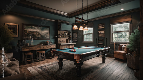 Wallpaper Mural Clean Bonus Room in a Rustic Home Featuring Pool Table Torontodigital.ca