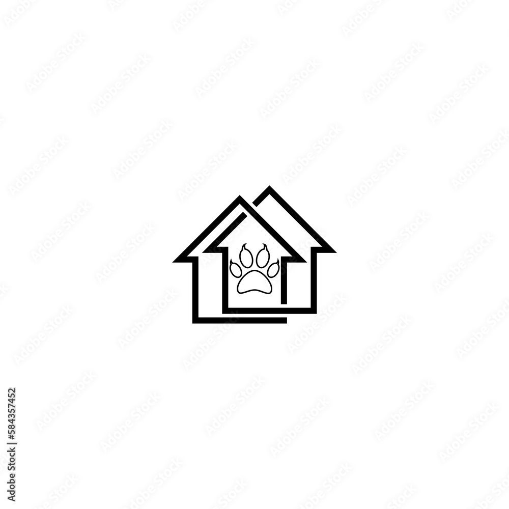 Pet house home logo. Pet hotel house icon isolated on white background