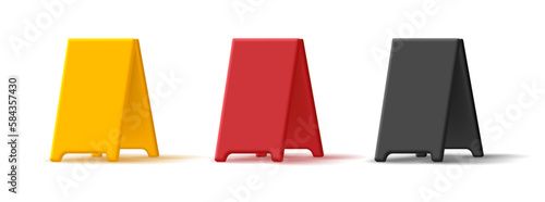 Warning folding board 3d icon set in different colors, warning for slippery floor or other info
