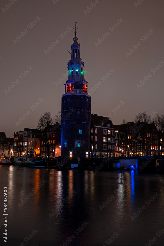 The Montelbaan tower in Amsterdam Netherlands at night