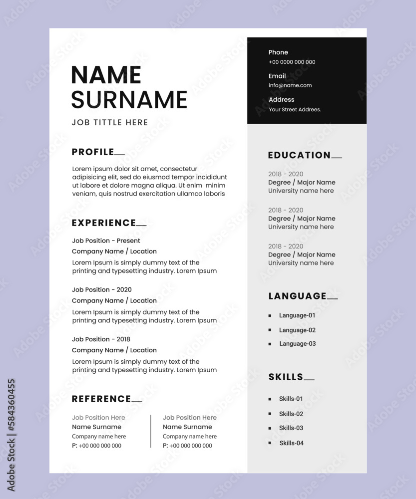 Black and white cv resume template Black and white cv resume template
