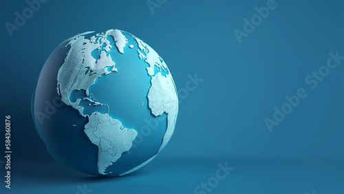 Blue globe  earth map 3D on blue background  business banner. AI generated image.