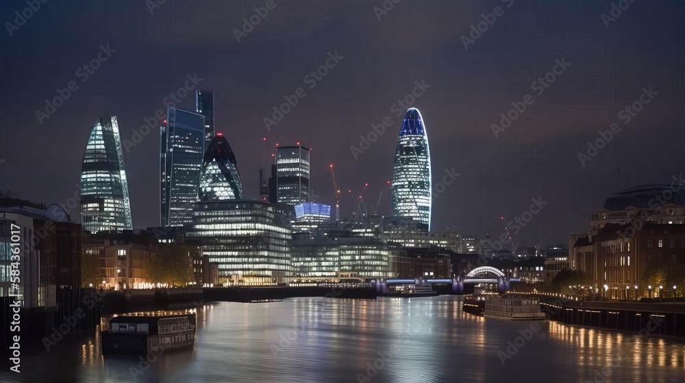 Fototapeta premium London Skyline at night with brightly lit tower blocks