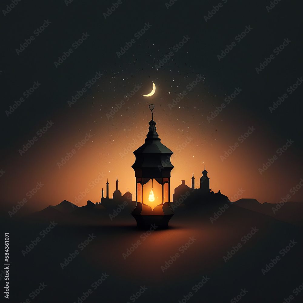 ai generated illustration of minimalist style for ramadan greeting ,