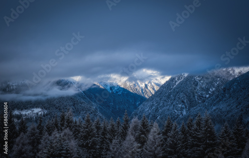 Skiing in Italy, Dolomites, Madonna di Campiglio, Pinzolo. Cloudy winter day in January 2023 © Сергій Вовк