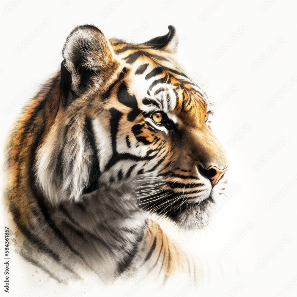 Obraz premium Tiger head portrait on white backgorund.
