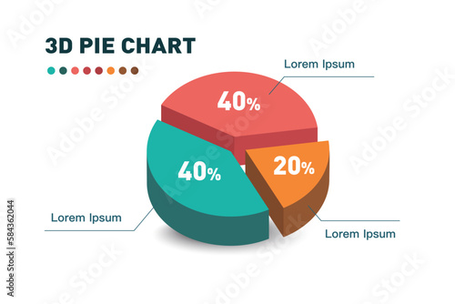 3d pie chart three pieces.Infographic isometric puzzle circular template.report, business analytics, data