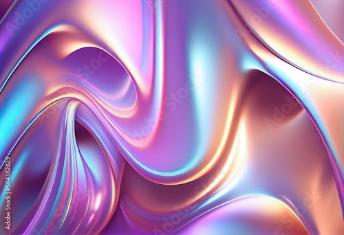 Abstract grainy 3d render holographic chromatic iridescent wave in motion colorful background. Dreamy gradient design element for banners, backgrounds, wallpapers and cover