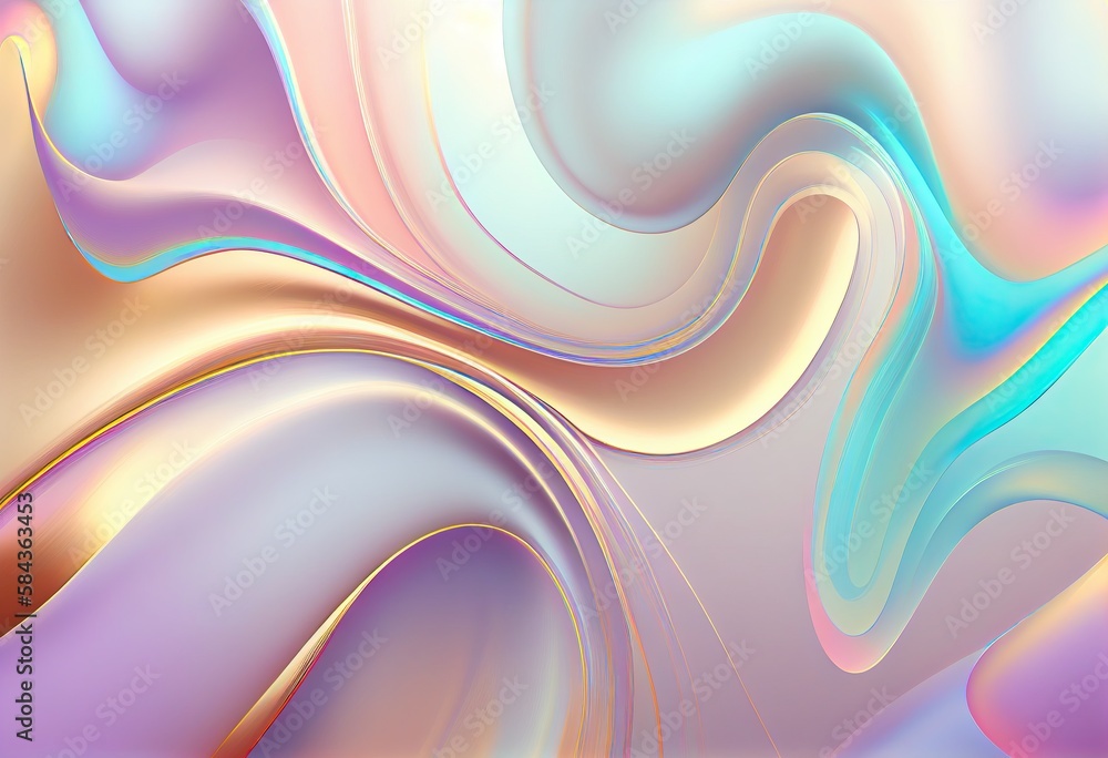 Obraz premium Abstract grainy 3d render holographic chromatic iridescent wave in motion colorful background. Dreamy gradient design element for banners, backgrounds, wallpapers and cover